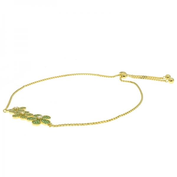 925 Sterling Silver Triple Wildflower Bolo Bracelet With Green Nano 