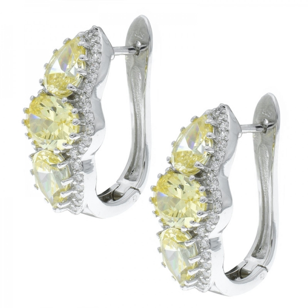 China 925 Sterling Silver Earrings With Diamond Yellow CZ 