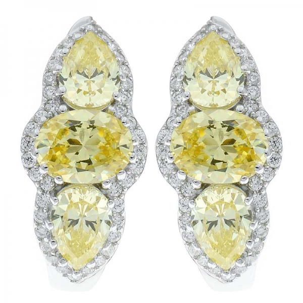 China 925 Sterling Silver Earrings With Diamond Yellow CZ 