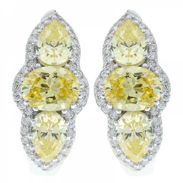 China 925 Sterling Silver Earrings With Diamond Yellow CZ 