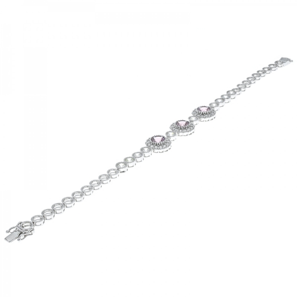 China 925 Sterling Silver Triple Halo Bracelet With Morganite Nano 