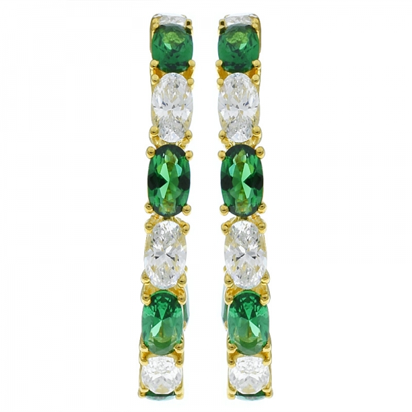 China 925 Sterling Silver Alternating Green Nano & White CZ Earrings 