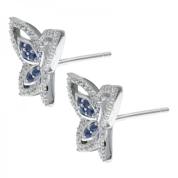 China 925 Sterling Silver Open Butterfly Sapphire Corundum Earrings 