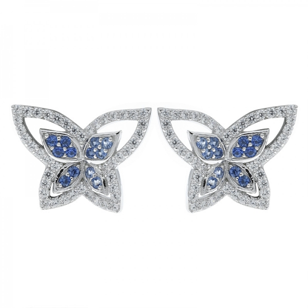 China 925 Sterling Silver Open Butterfly Sapphire Corundum Earrings 