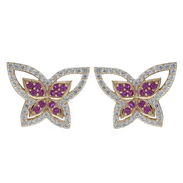 China 925 Sterling Silver Open Butterfly Sapphire Corundum Earrings 
