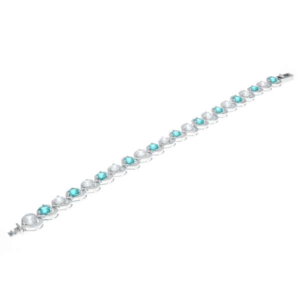 China 925 Silver alternating White CZ & Paraiba Bracelet 