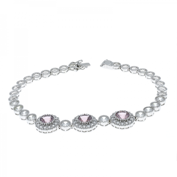 China 925 Sterling Silver Triple Halo Bracelet With Morganite Nano 