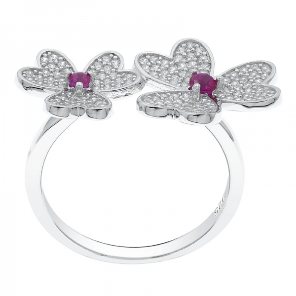 China 925 Sterling Silver Double Wildflower Jewelry Ring 