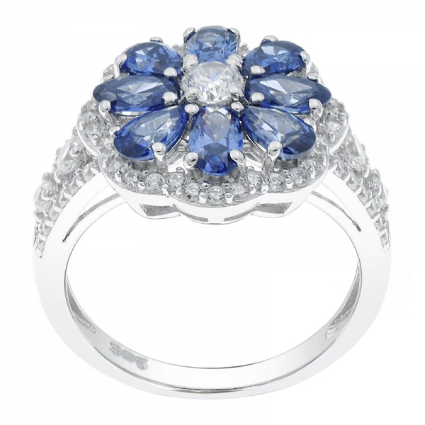 China 925 Sterling Silver Tanzanite CZ Flower Jewelry Ring 