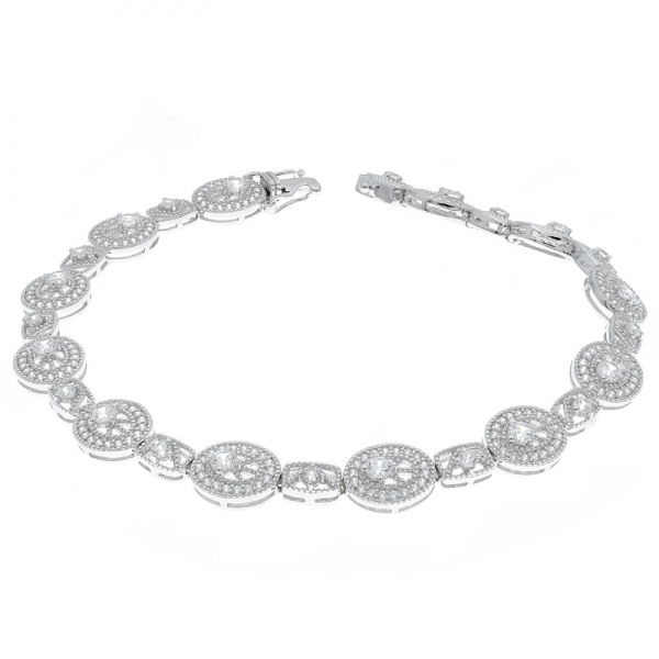 China 925 Sterling Silver Alternating White CZ Jewelry Bracelet 