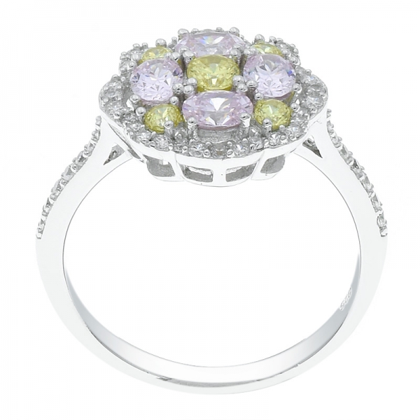 925 Sterling Silver Pink CZ & Yellow CZ Composite Ring 