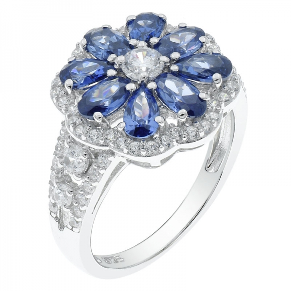 China 925 Sterling Silver Tanzanite CZ Flower Jewelry Ring 