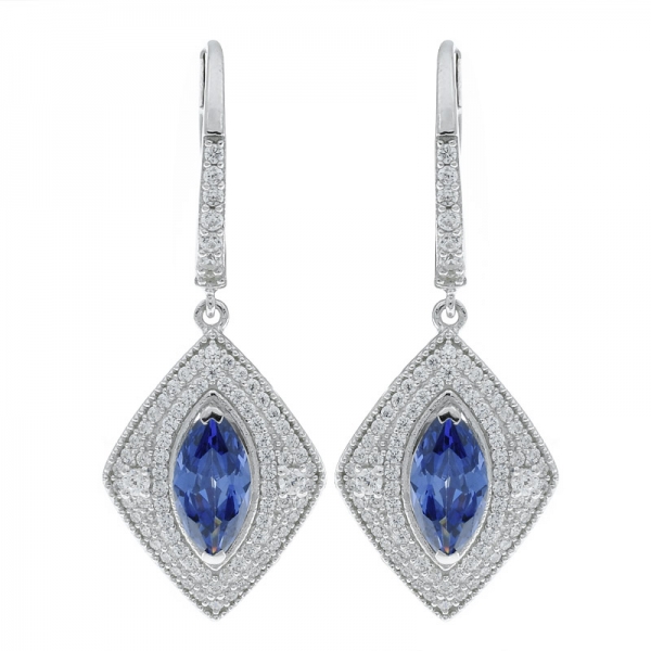 China 925 Sterling Silver Tanzanite CZ Baguette Earrings 