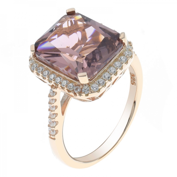 China 925 Silver Halo Ring With Princess Cut Morganite Nano 