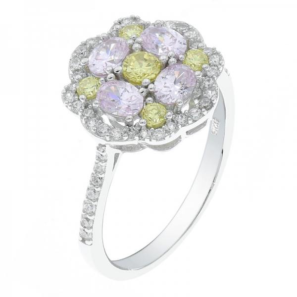 925 Sterling Silver Pink CZ & Yellow CZ Composite Ring 