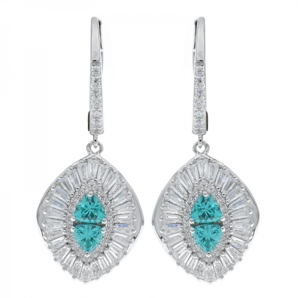 China 925 Sterling Silver Paraiba Baguette Earrings 