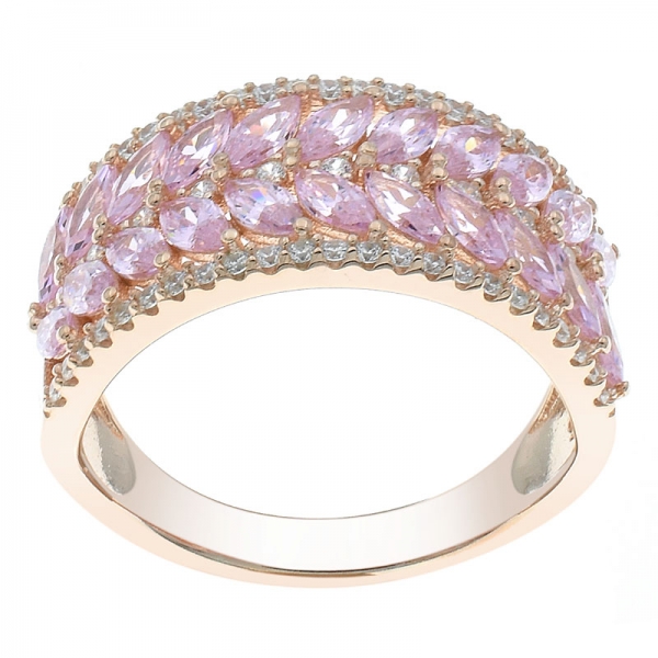 925 Sterling Silver Pink CZ Half Circle Ring For Ladies 