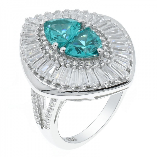 China 925 Silver Fancy Baguette Ring With Triangle Paraiba YAG 