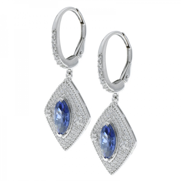 China 925 Sterling Silver Tanzanite CZ Baguette Earrings 