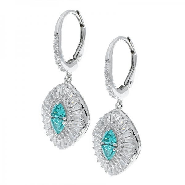 China 925 Sterling Silver Paraiba Baguette Earrings 