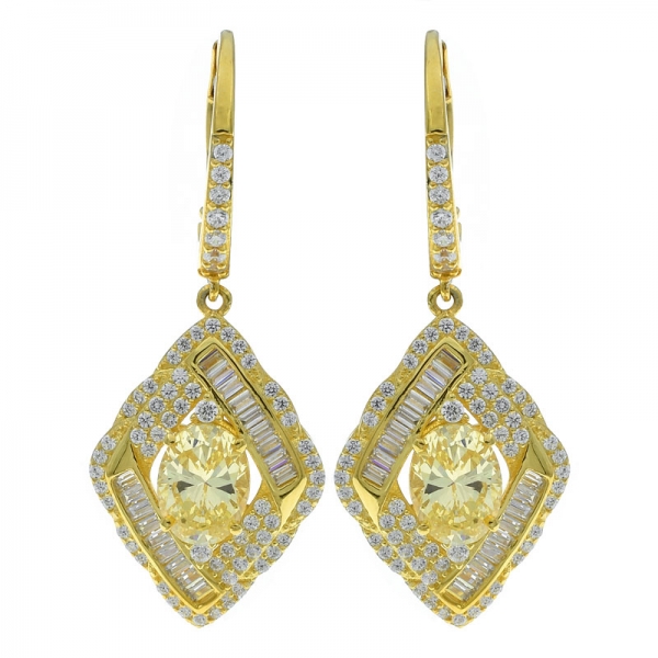 925 Silver Diamond Yellow CZ Hinge Earrings Making Supplies 