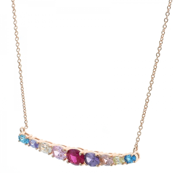 China 925 Silver Bar Necklace With Multicolor Stones 