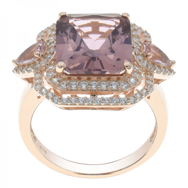 China Silver Double Halo Ring With Princess Cut Morganite Nano 