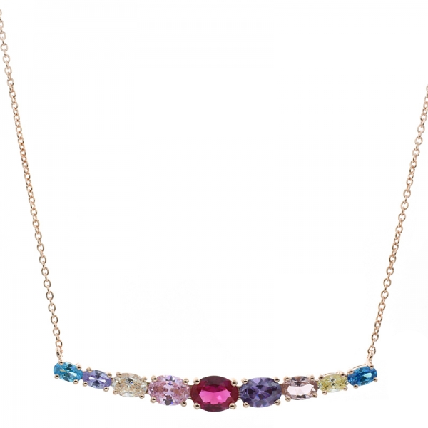 China 925 Silver Bar Necklace With Multicolor Stones 