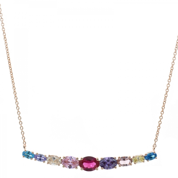 China 925 Silver Bar Necklace With Multicolor Stones 