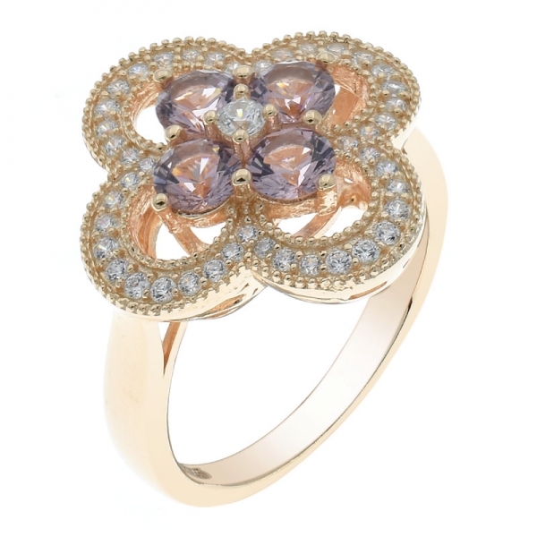 China 925 Silver Morganite Nano Open Clover Ring 