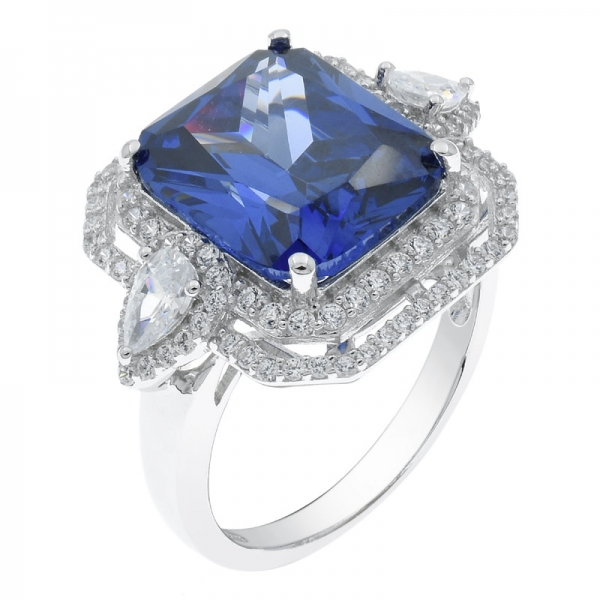 China Silver Double Halo Ring With Princess Cut Morganite Nano 