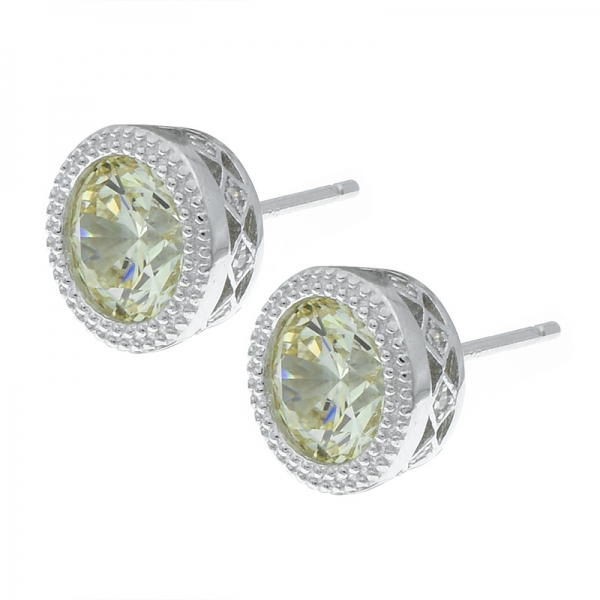 China 925 Sterling Silver Diamond Yellow CZ Earrings 