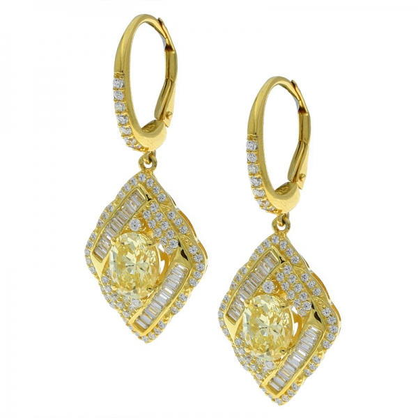 925 Silver Diamond Yellow CZ Hinge Earrings Making Supplies 