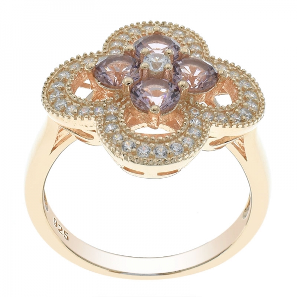 China 925 Silver Morganite Nano Open Clover Ring 