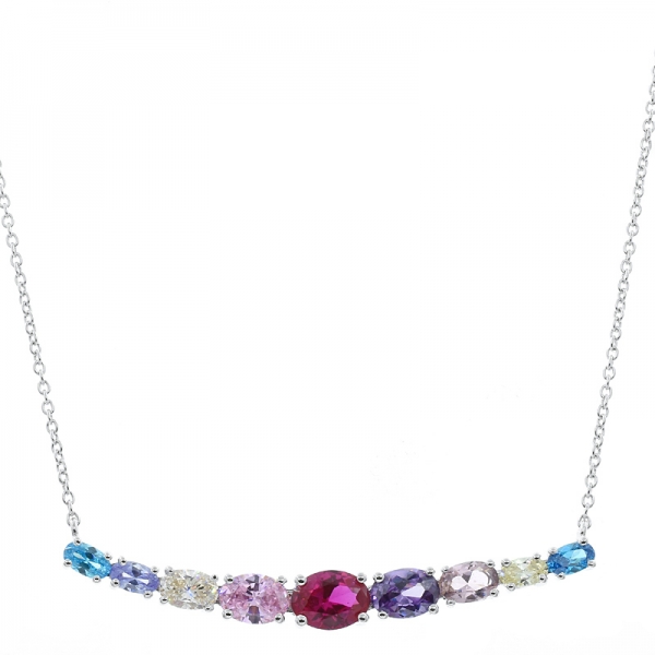 China 925 Silver Bar Necklace With Multicolor Stones 