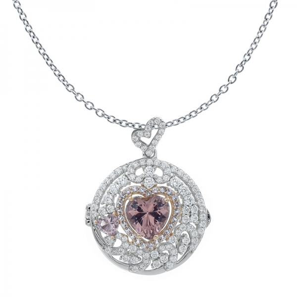 China 925 Locket Filigree Pendant With Heart Shape Corundum 