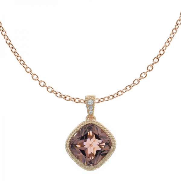 China 925 Silver Cushion Shape Morganite Nano Pendant 