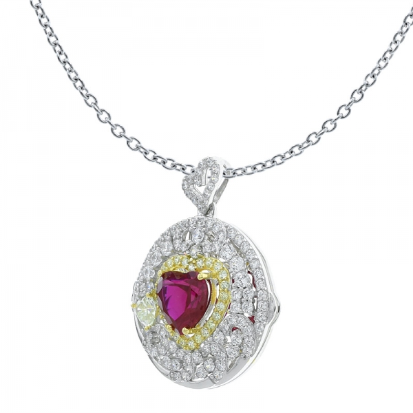 China 925 Locket Filigree Pendant With Heart Shape Corundum 