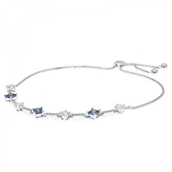 Unique 925 Silver Alternating Bolo Bracelet With Tanzanite CZ & White CZ 