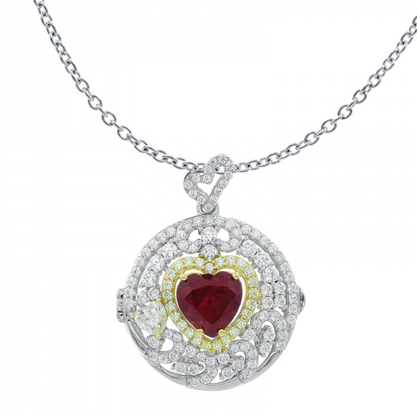 China 925 Locket Filigree Pendant With Heart Shape Corundum 