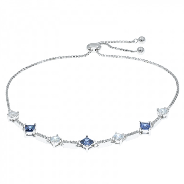 Unique 925 Silver Alternating Bolo Bracelet With Tanzanite CZ & White CZ 