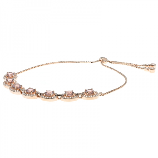 925 Sterling Silver Adjustable Morganite Nano Halo Bracelet 