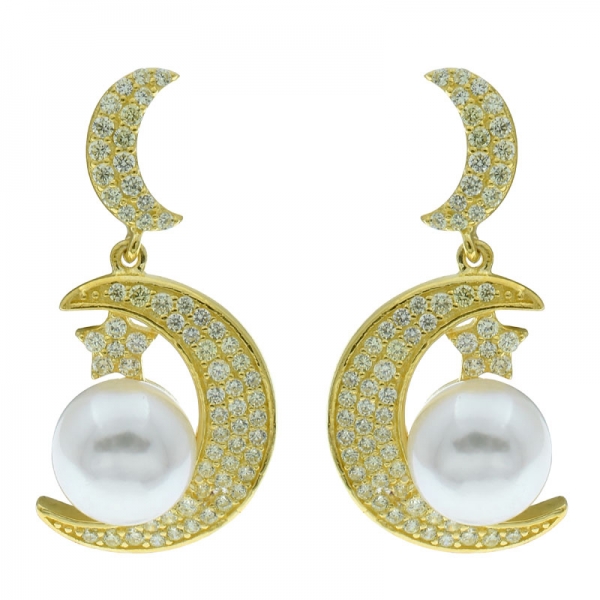 China 925 Sterling Silver Crescent Moon Pearl Earrings 
