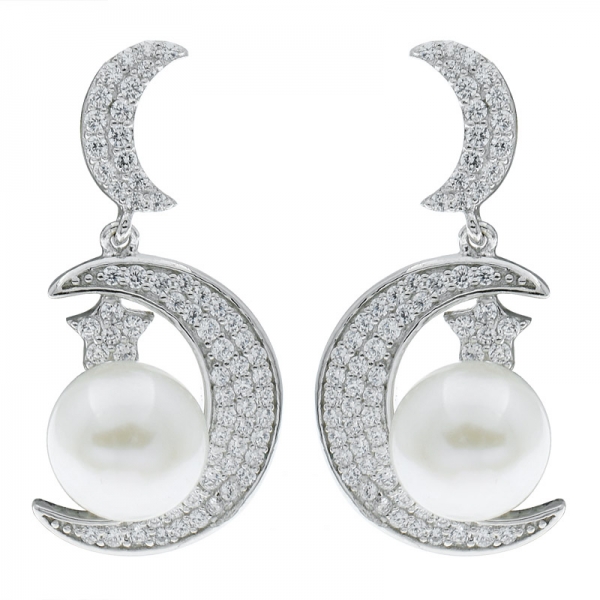 China 925 Sterling Silver Crescent Moon Pearl Earrings 
