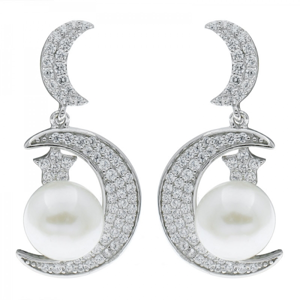 China 925 Sterling Silver Crescent Moon Pearl Earrings 