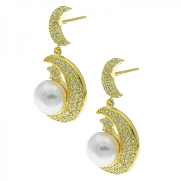 China 925 Sterling Silver Crescent Moon Pearl Earrings 