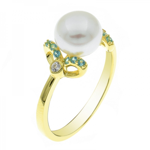 China 925 Sterling Silver Pearl Slender Jewelry Ring 