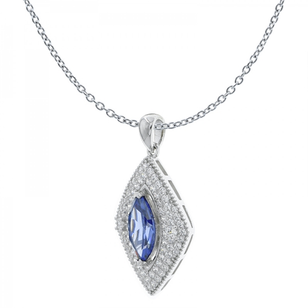 China 925 Sterling Silver Tanzanite CZ Rhombus Pendant 