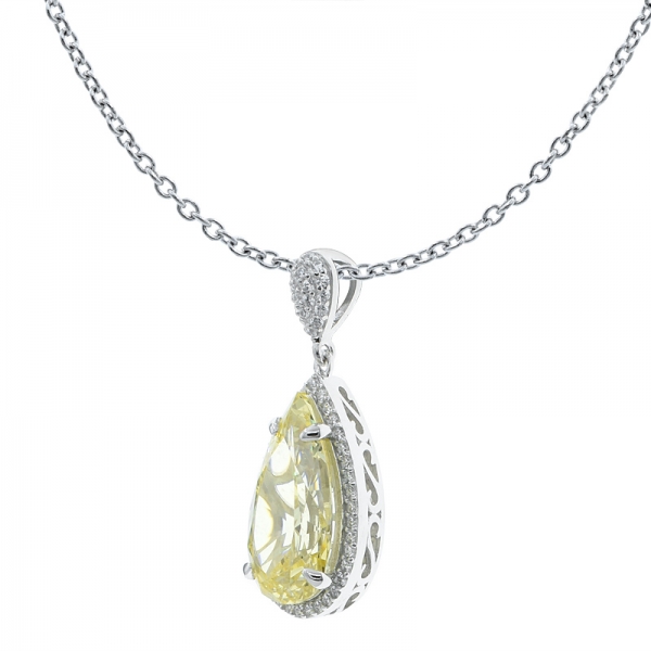 China 925 Sterling Silver Pear Shape Diamond Yellow CZ Pendant 