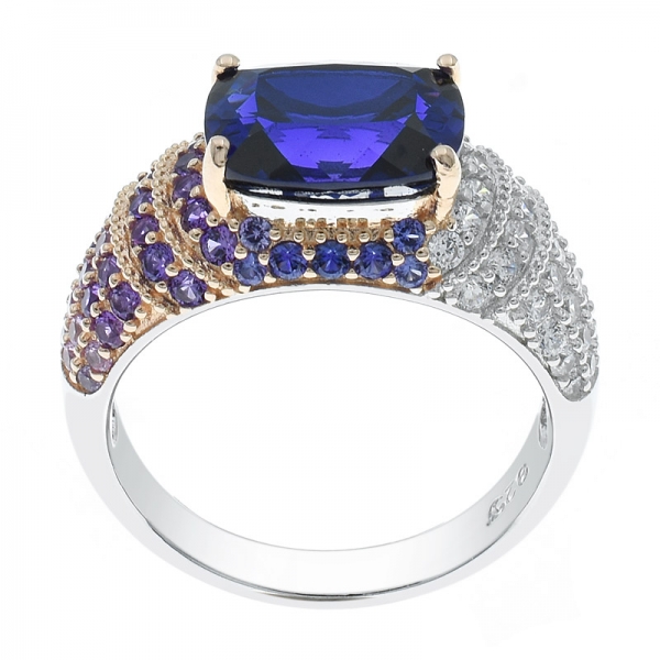 925 Two Tone Plated Tanzanite CZ Jewelry Ring Making Supplies 